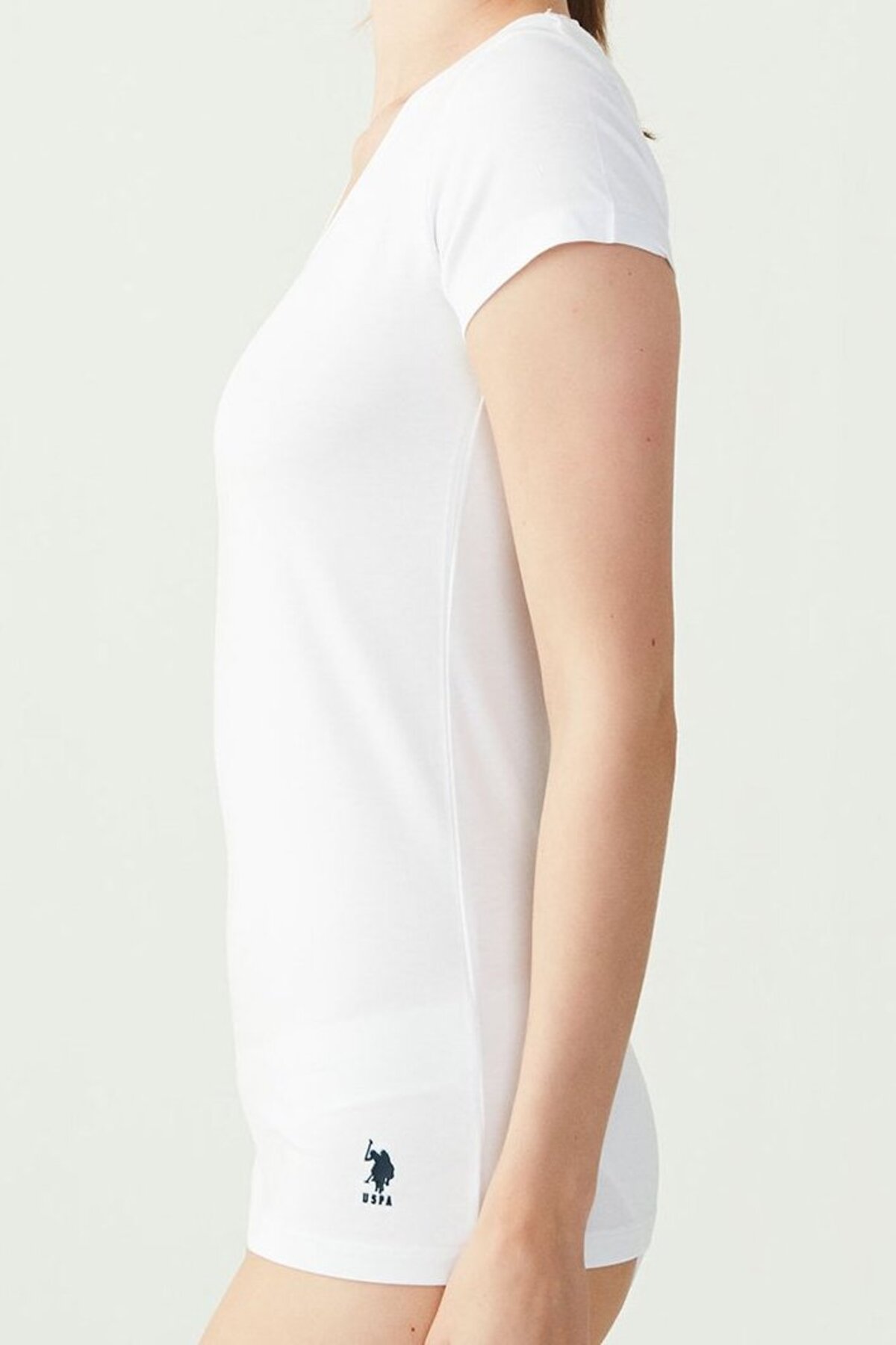 U.S. Polo Assn. 66004, Cotton & Modal & Lycra, V-Neck, Short Sleeves, Women's Undershirt & T-shirt White - Image 3