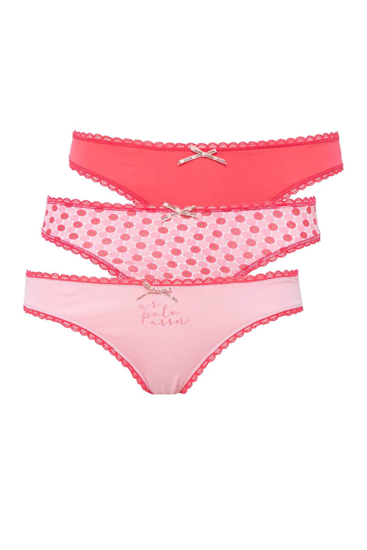 U.S. Polo Assn. 66325, Cotton & Lycra, 3-Pack Women's Bikini Panty Set, Coral & Pink