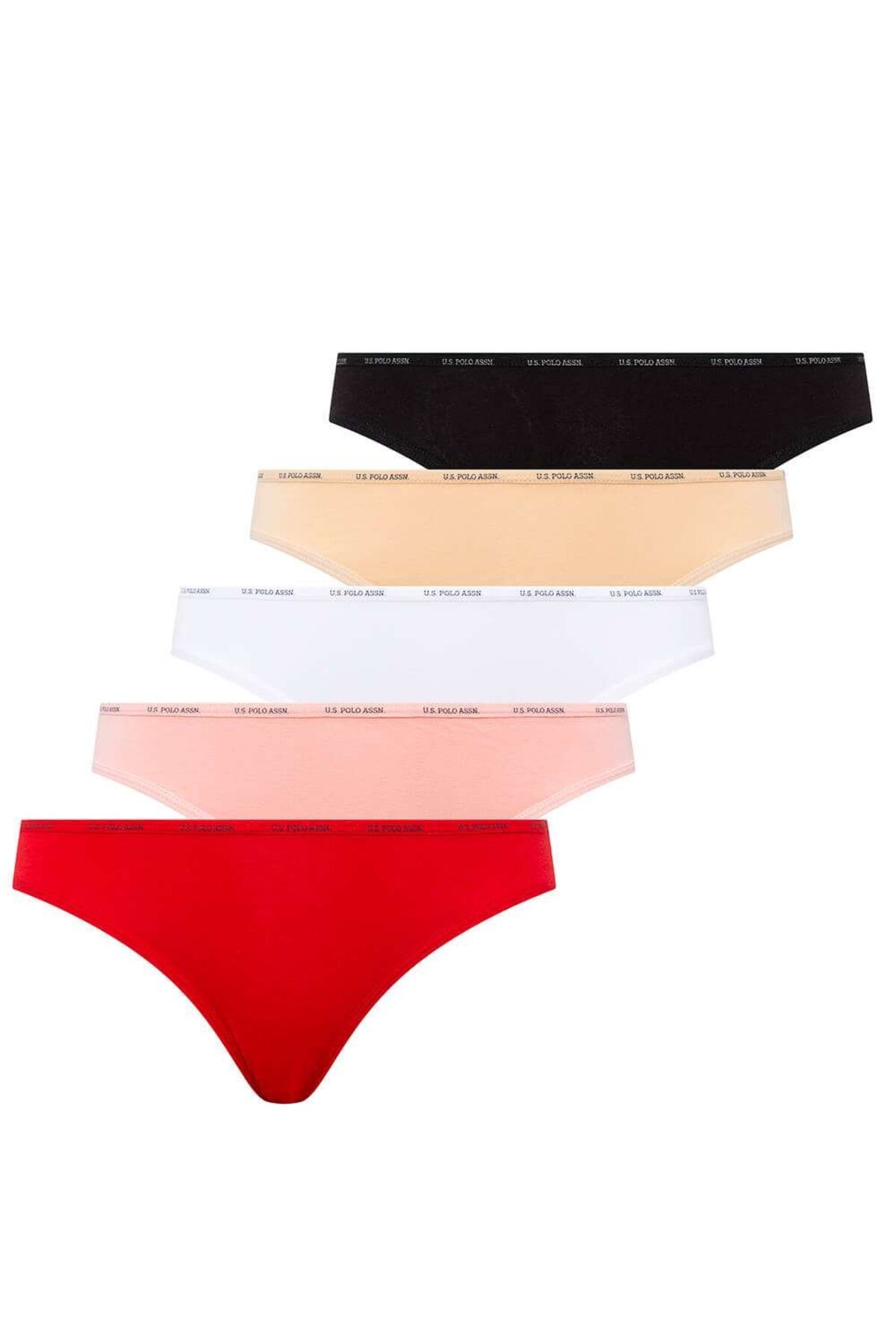 U.S. Polo Assn. 67001, Cotton & Modal & Lycra, 5-Pack, Solid Colors, Women’s Low Waist Brief Set, Black & White & Beige & Red & Powder