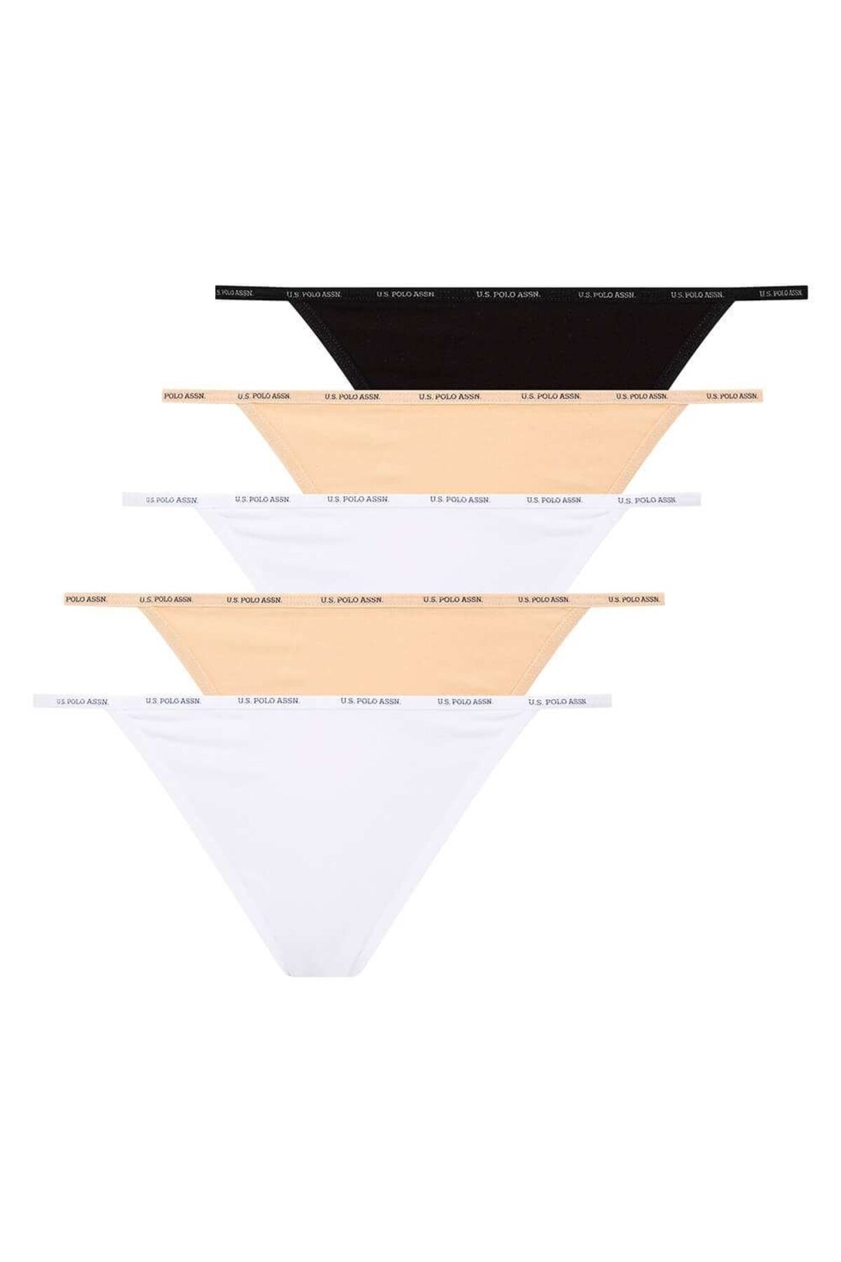 U.S. Polo Assn. 67003, Cotton & Modal & Lycra, 5-Pack, Solid Colors, Women’s String Panty Set, Black & White & Beige