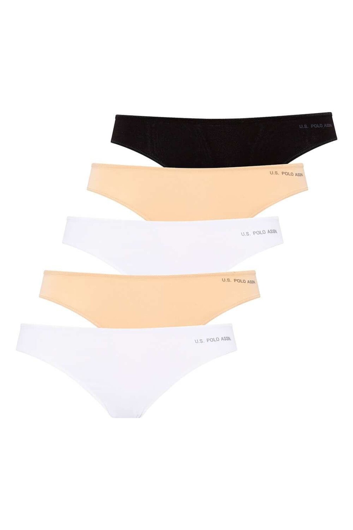 U.S. Polo Assn. 67005, Cotton & Modal & Lycra, 5-Pack, Solid Colors, Women’s Bristle Elastic String Set, Black & White & Beige