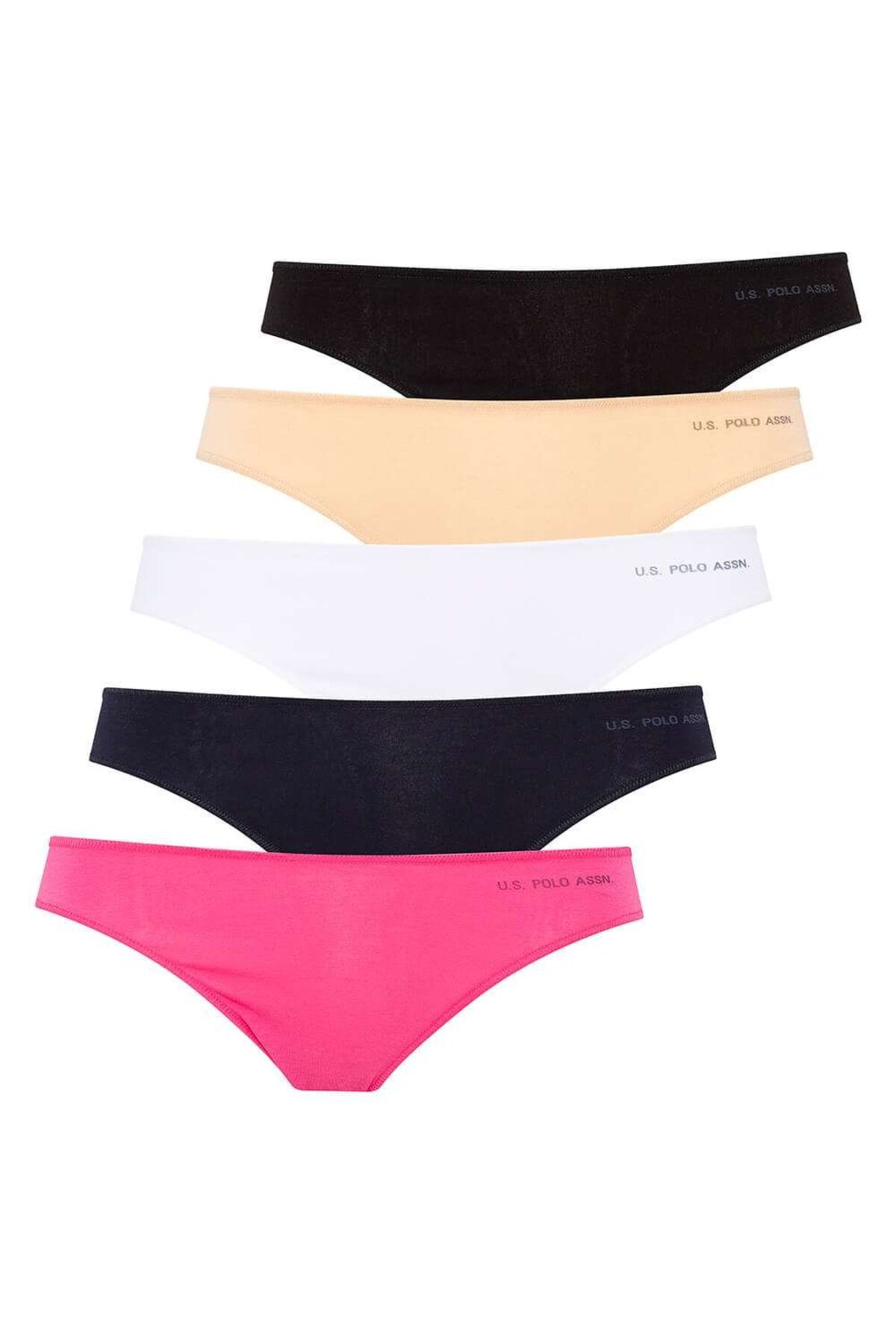 U.S. Polo Assn. 67006, Cotton & Modal & Lycra, 5-Pack, Solid Colors, Women’s Bristle Elastic Slip Set, Black & White & Beige & Fuchsia & Navy Blue