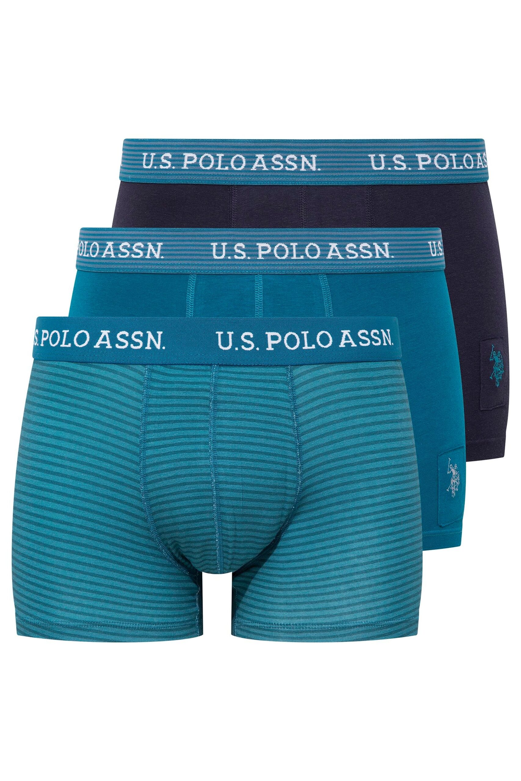 U.S. Polo Assn. 80515, 3 Pack, Cotton & Lycra, Printed, Men's Boxer Set, Navy Blue & Green