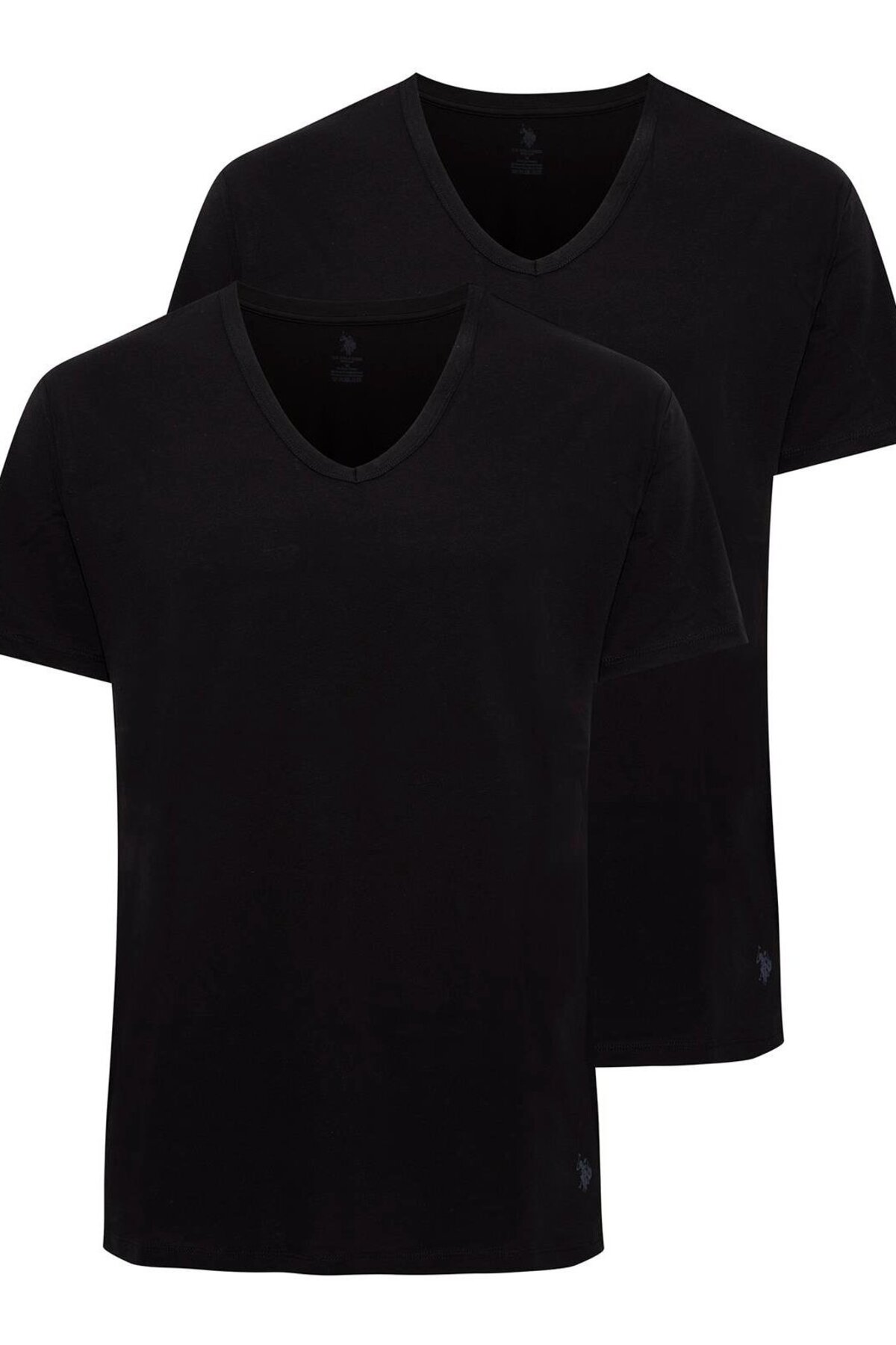 U.S. Polo Assn. 90001, 2 Pack, 100% Cotton, V-neck, Men's Undershirt & T-shirt Set Black