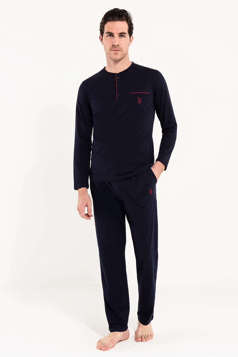 U.S. Polo Assn. Cotton Men’s Pajama Set & Robe & Shorts Set, 5-Piece Set, Navy Blue - Image 8